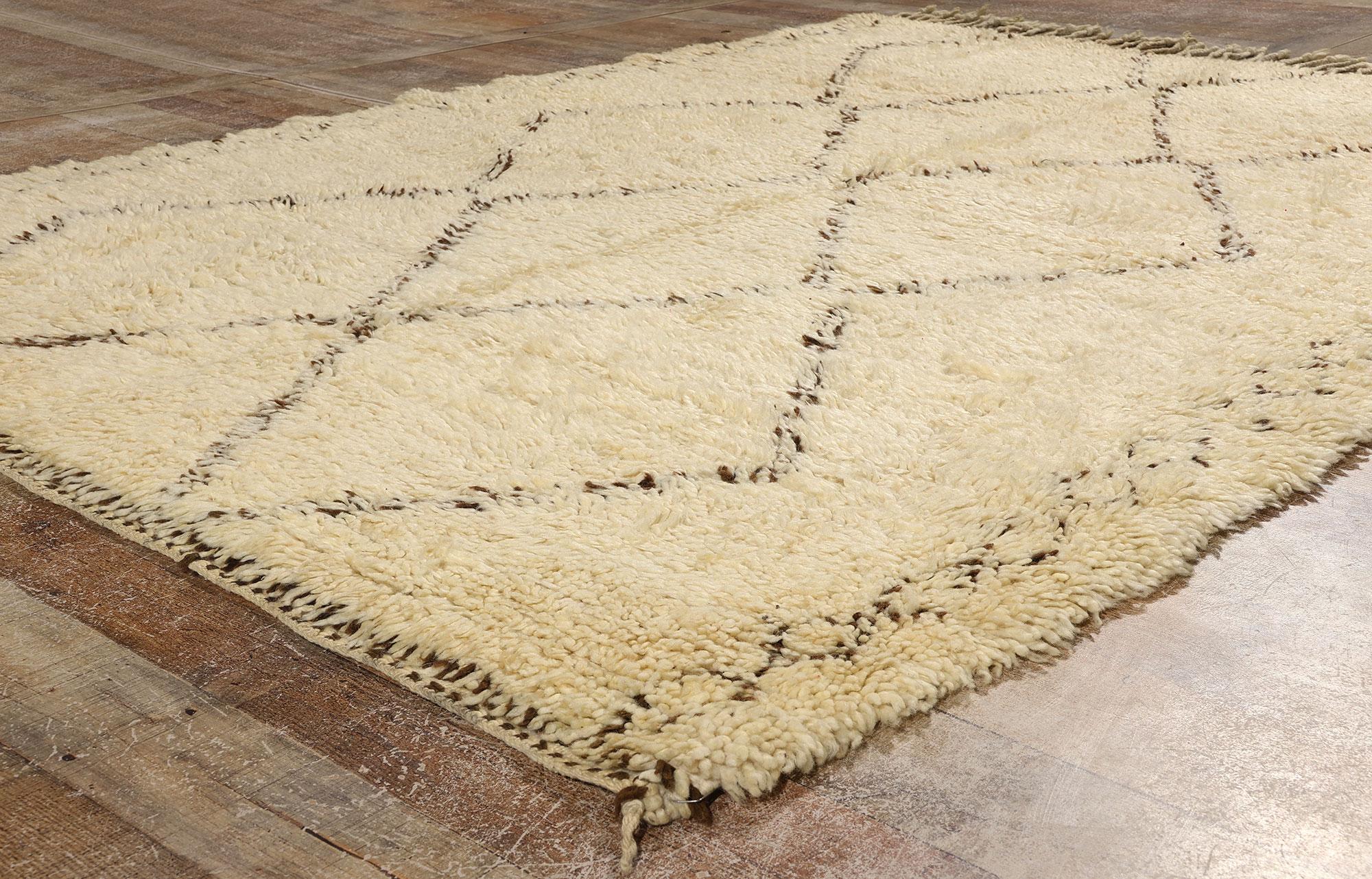 Wool Vintage Moroccan Beni Ourain Rug, Midcentury Modern Meets Tribal Enchantment For Sale