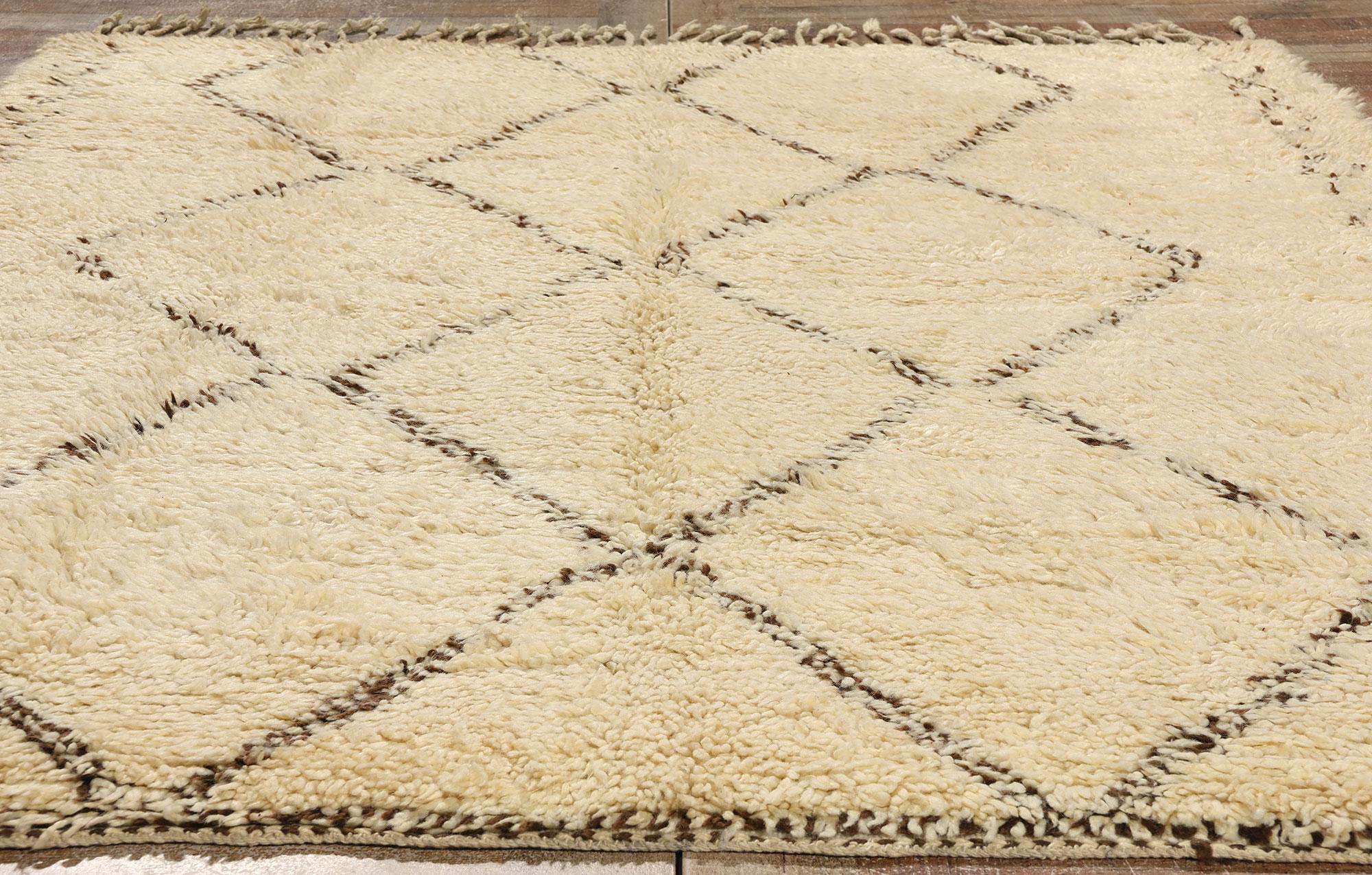Vintage Moroccan Beni Ourain Rug, Midcentury Modern Meets Tribal Enchantment For Sale 1
