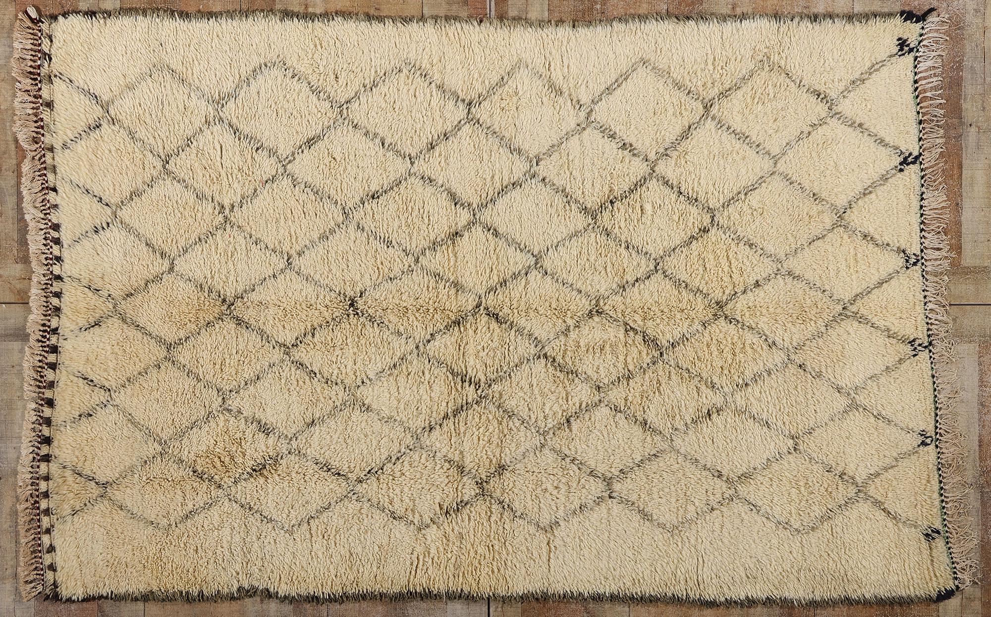Marokkanischer Beni Ourain-Teppich im Vintage-Stil, Mid-Century Modern trifft Stammeskunst-Enchantment im Angebot 2