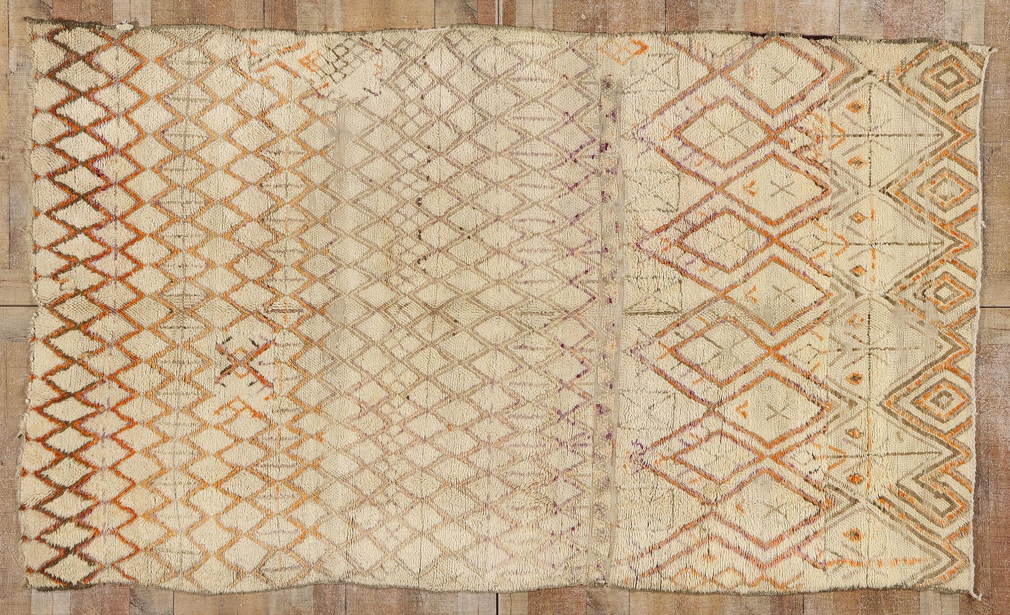 Vintage Moroccan Beni Ourain Rug, Midcentury Modern Meets Tribal Enchantment For Sale 2
