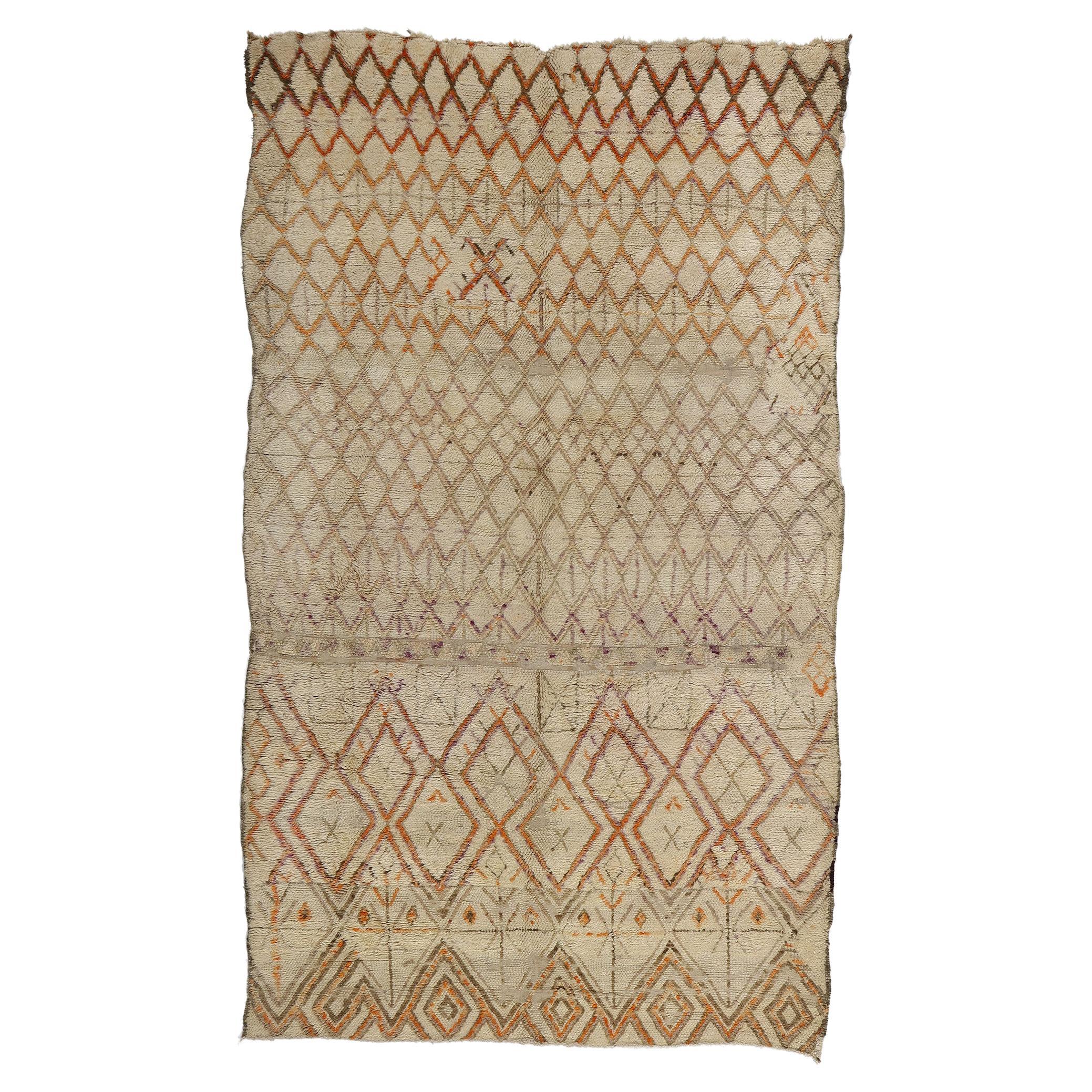 Vintage Moroccan Beni Ourain Rug, Midcentury Modern Meets Tribal Enchantment