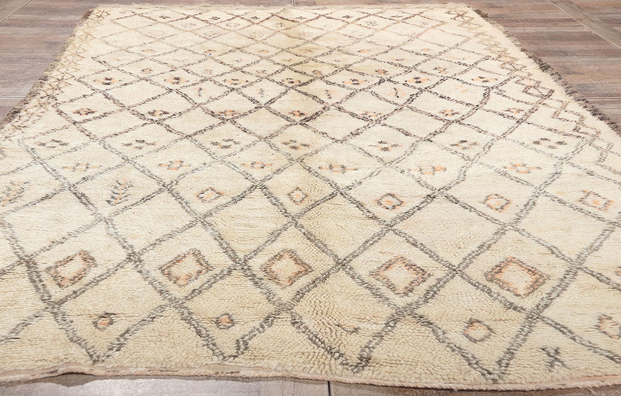 Laine Tapis marocain Beni Ourain, style moderne du milieu du siècle rencontre Shibui en vente