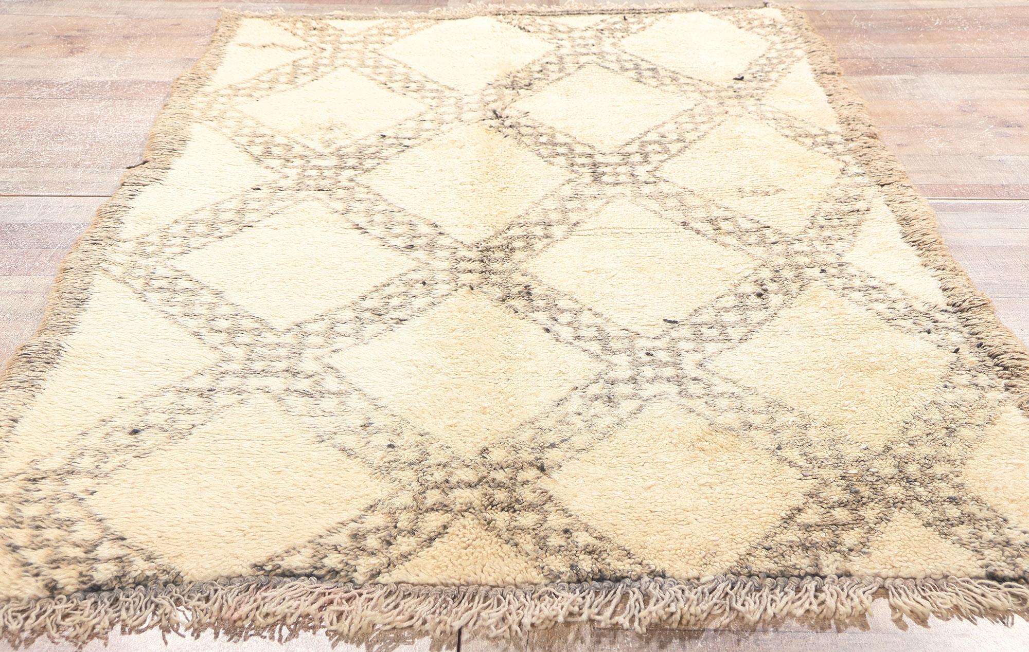 Wool Vintage Moroccan Beni Ourain Rug, Nomadic Charm Meets Modern Bauhaus Style For Sale