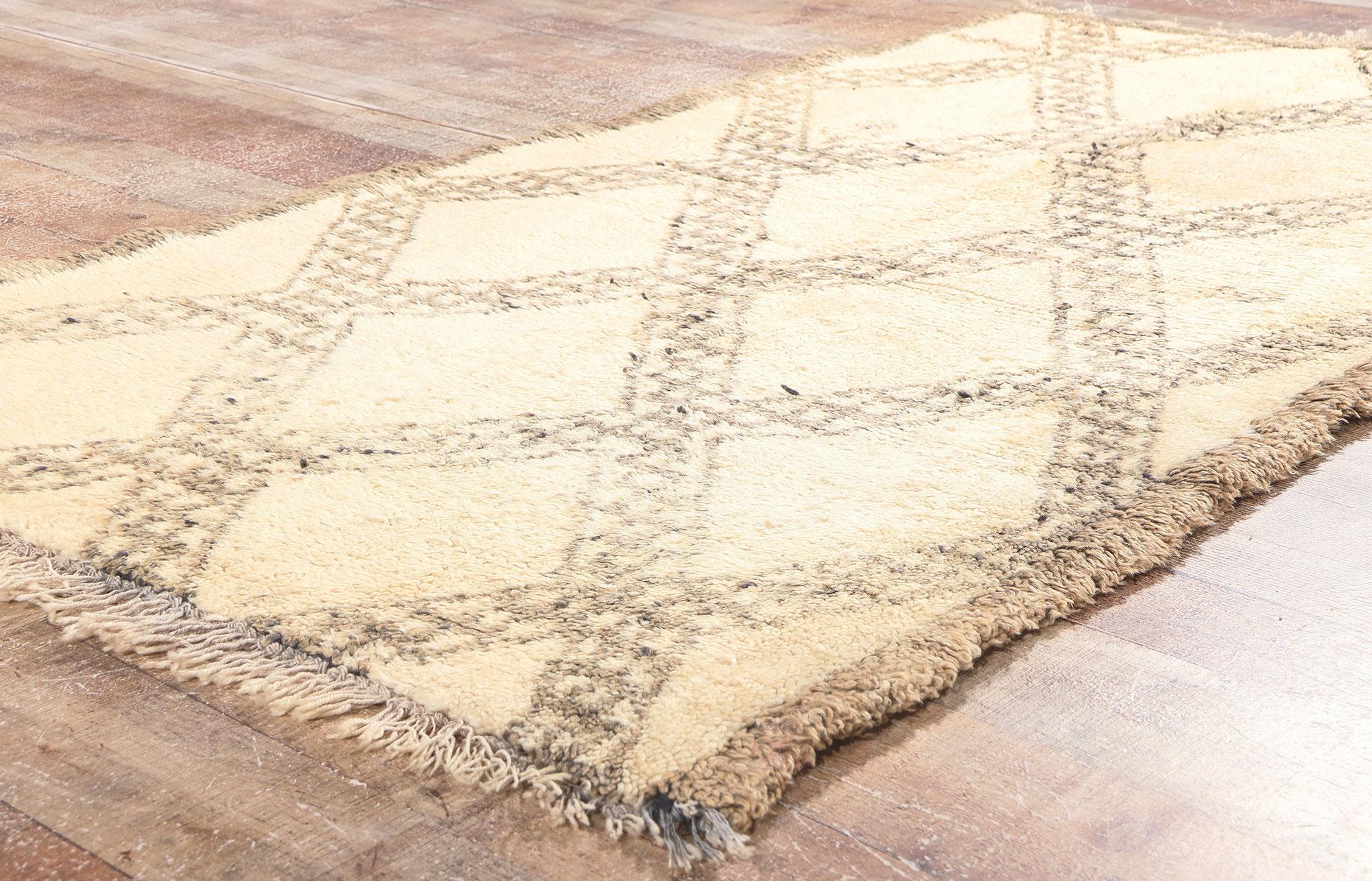 20th Century Vintage Moroccan Beni Ourain Rug, Nomadic Charm Meets Modern Bauhaus Style For Sale