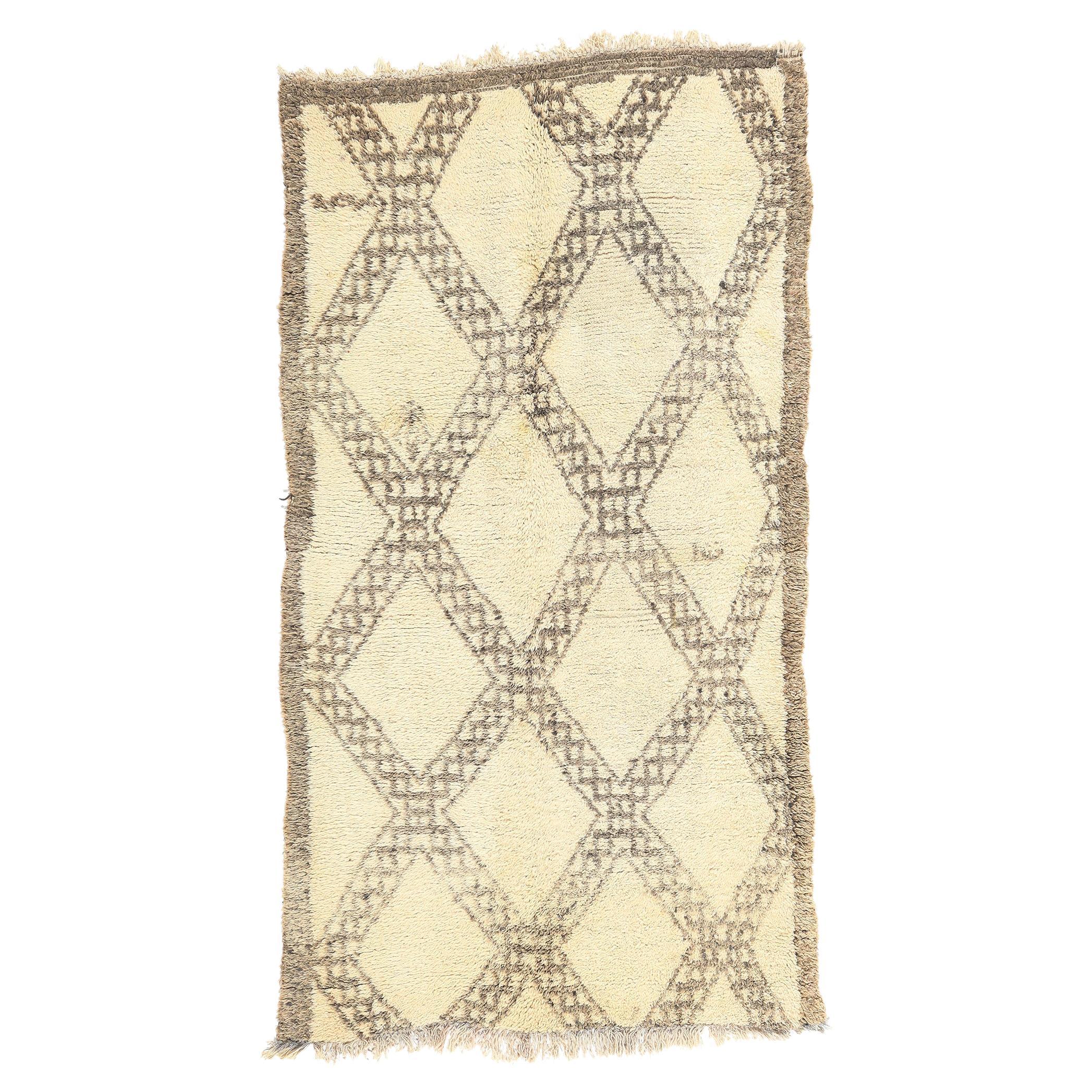 Tapis Beni Ourain berbère marocain moderne du milieu du siècle dernier