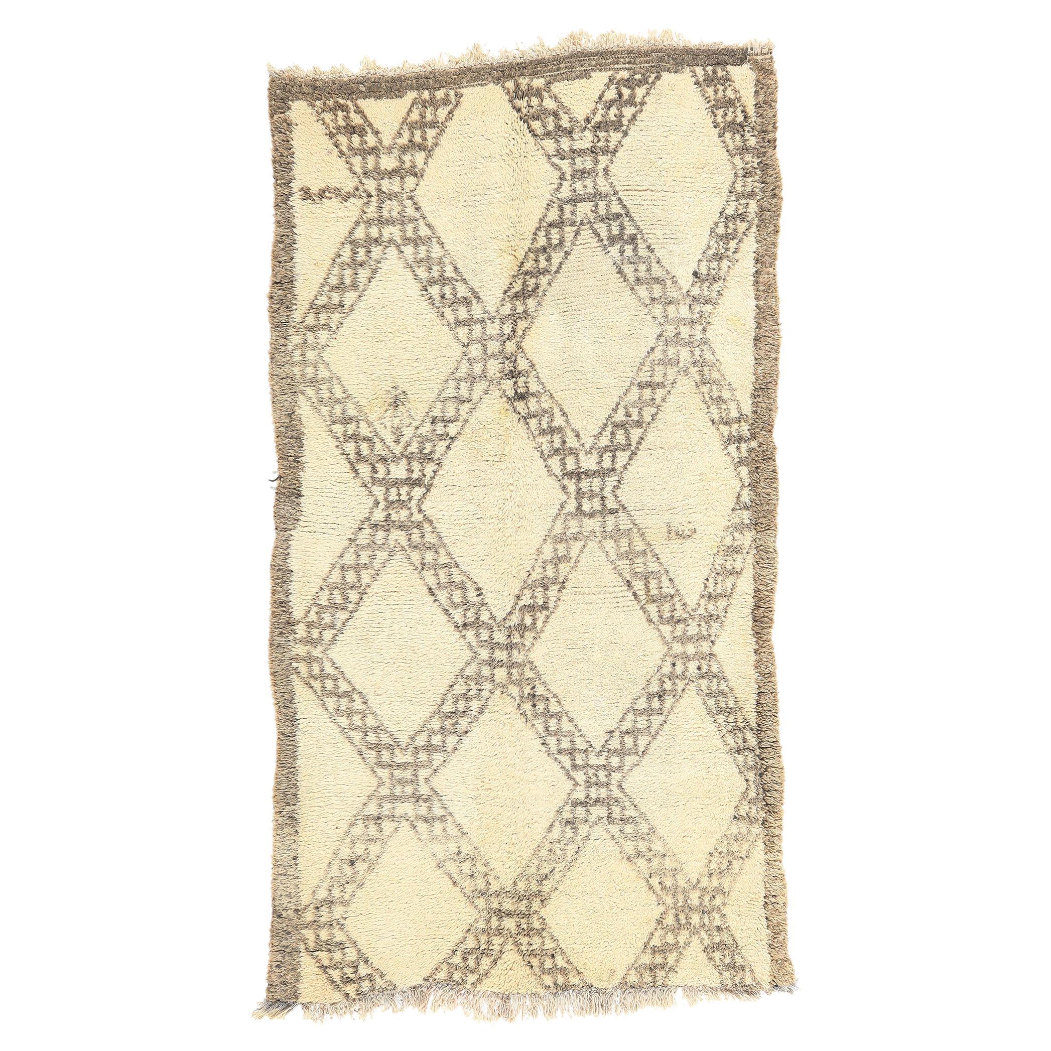 Vintage Moroccan Beni Ourain Rug, Nomadic Charm Meets Modern Bauhaus Style