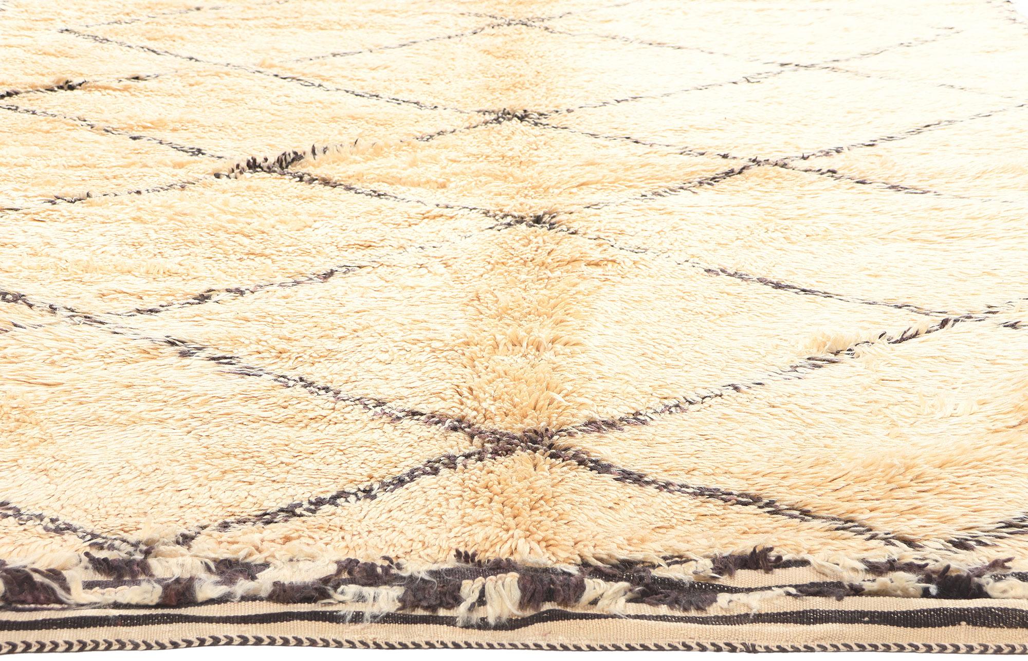 Hand-Knotted Vintage Moroccan Beni Ourain Rug, Subtle Shibui Meets Midcentury Modern For Sale