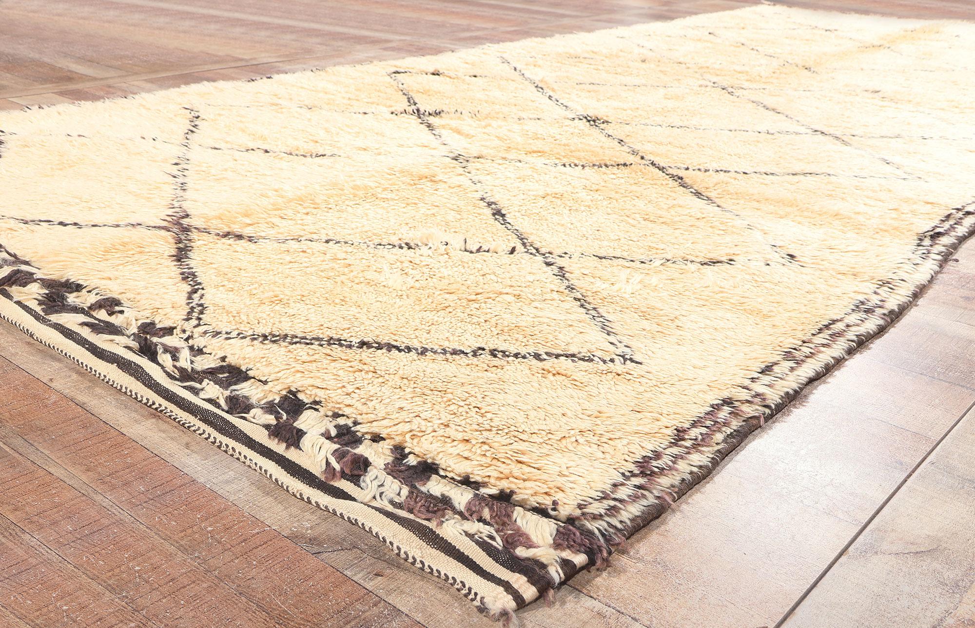 Wool Vintage Moroccan Beni Ourain Rug, Subtle Shibui Meets Midcentury Modern For Sale
