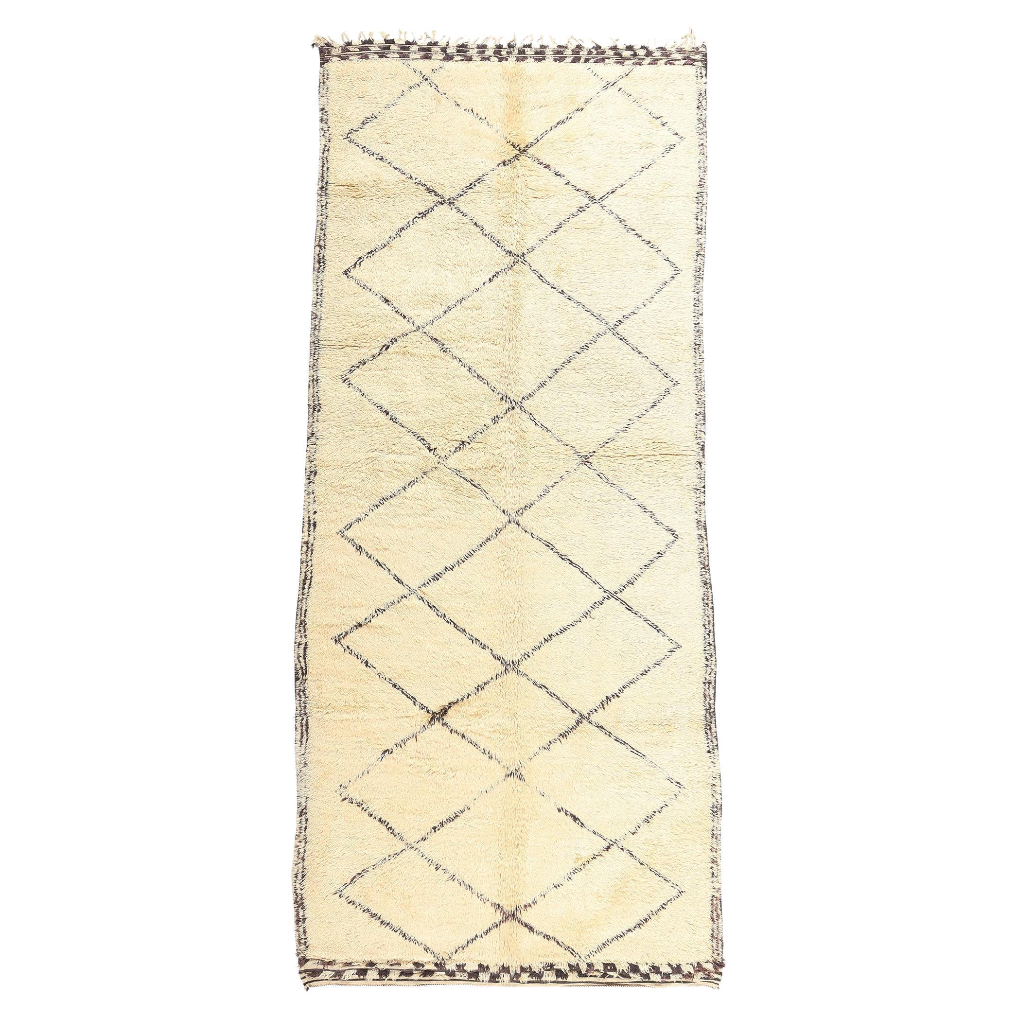 Vintage Moroccan Beni Ourain Rug, Subtle Shibui Meets Midcentury Modern For Sale