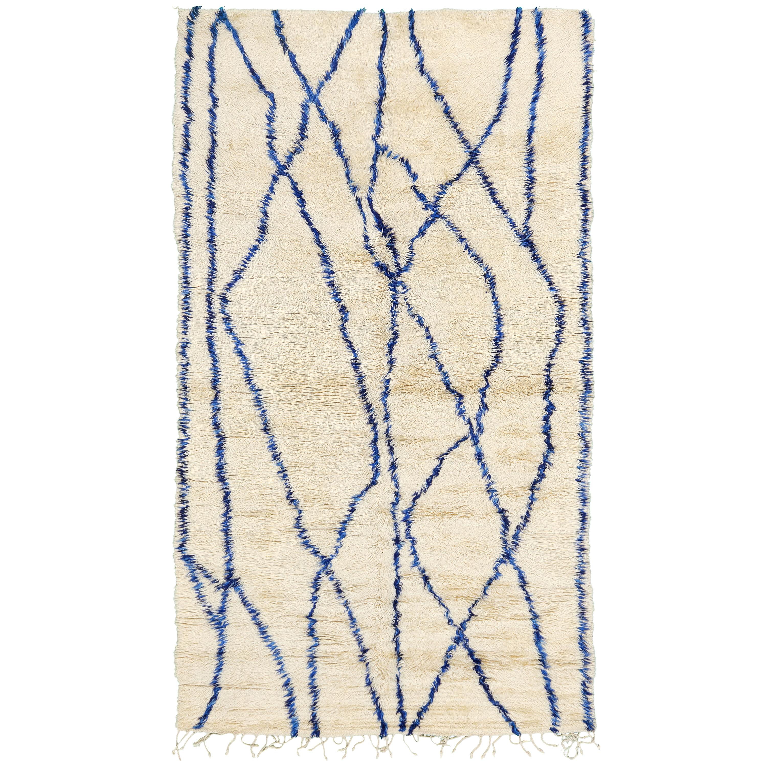 Large Vintage Moroccan Beni Ourain Rug in Browns, Mocha and Cream For