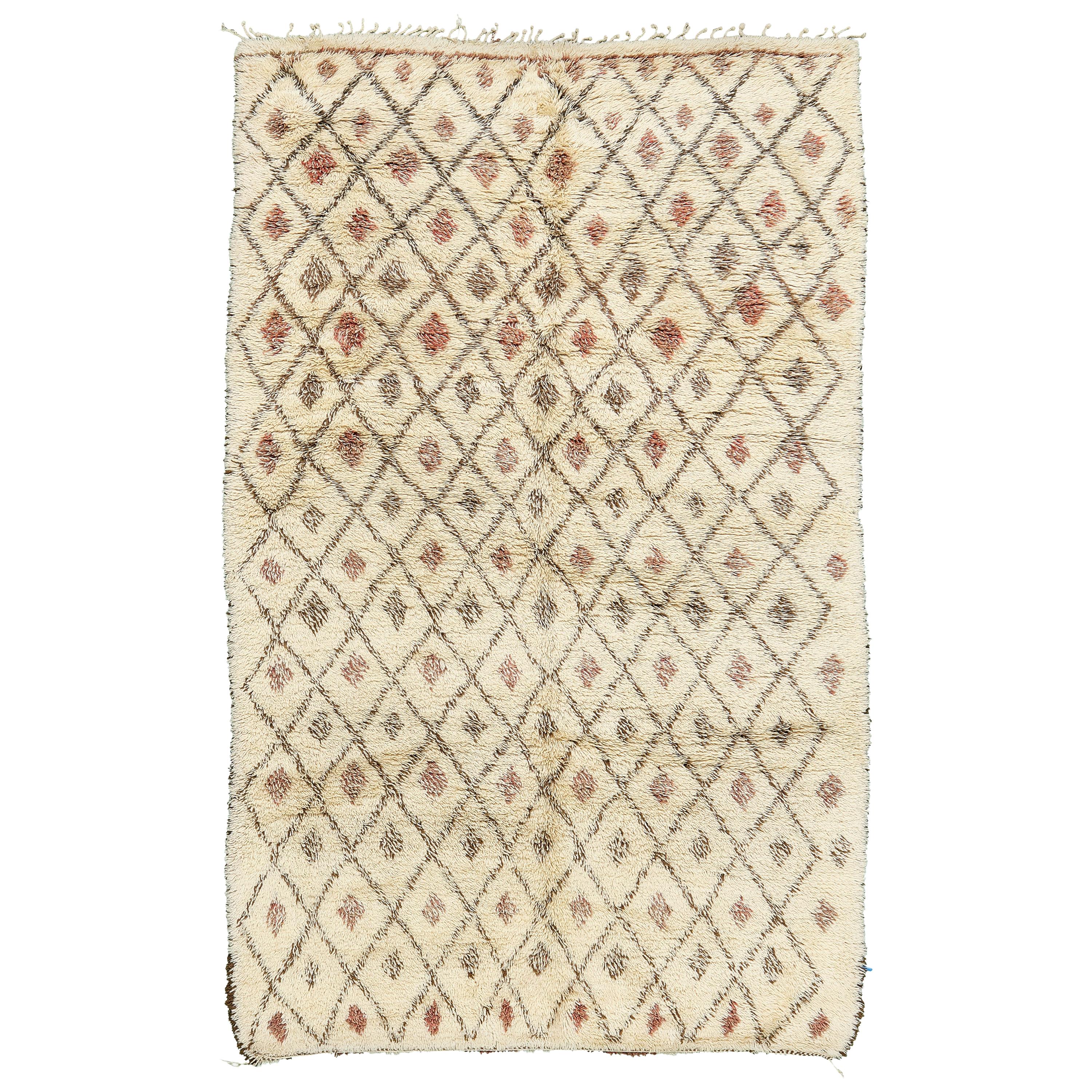 Vintage Moroccan Beni Ourain Tribe Rug For Sale