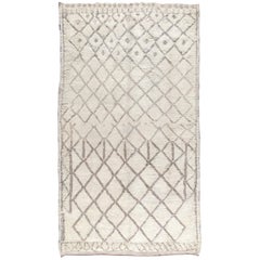 Vintage Moroccan Beni Ourani Hand Knotted Rug in Cream and Light Brown Color