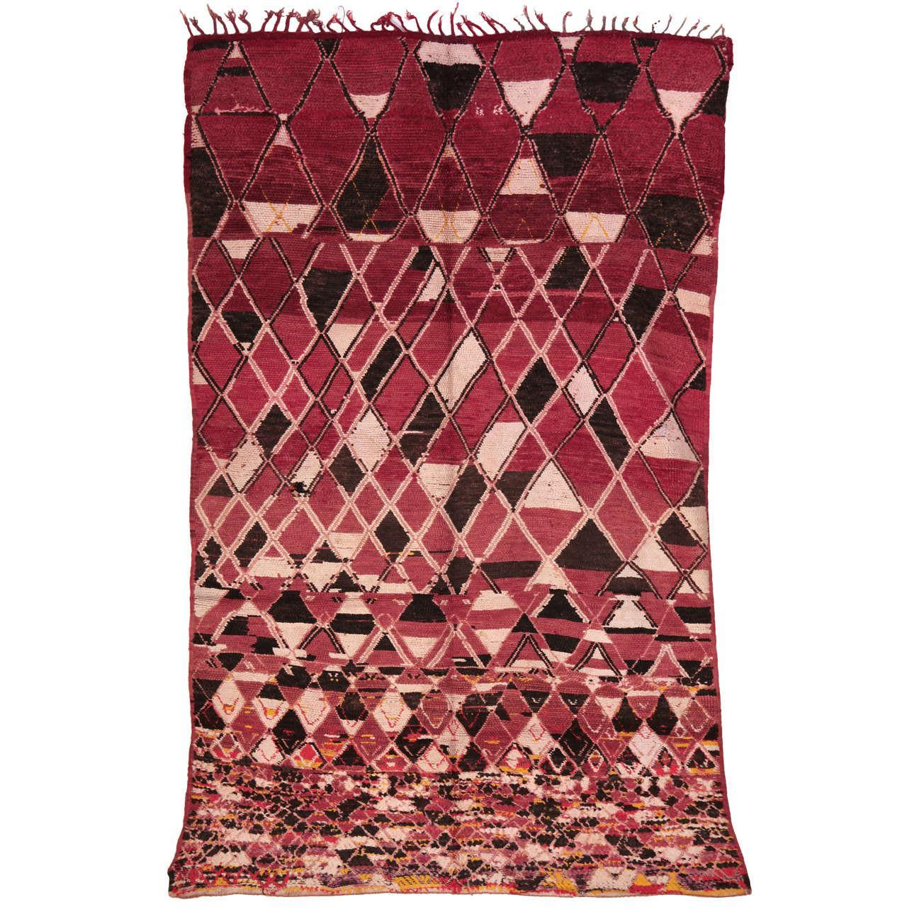 Vintage Moroccan Berber Abstract Geometric Wool Rug, 1940's For Sale