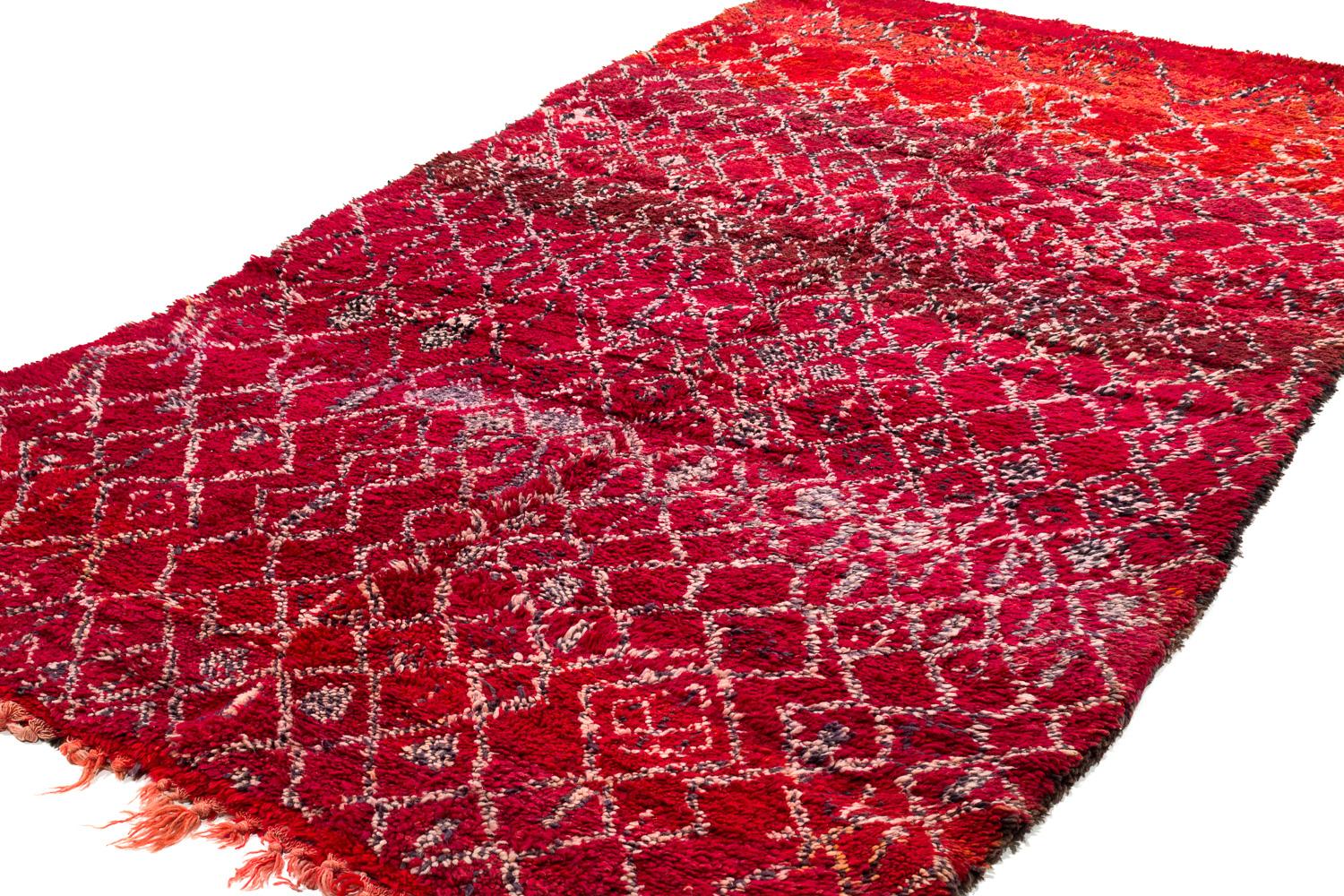 Vintage Coleccionable Auténtica Alfombra de Lana Bereber Marroquí Ait Youssi Roja Tribal en venta