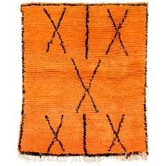 Vintage Moroccan Berber Azilal Orange Handmade Wool Floor Rug