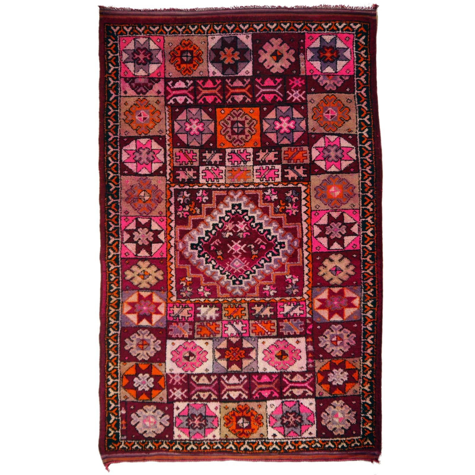 Hand-Knotted Vintage Moroccan Berber Carpet - Lilac, Pink and Orange North African rug