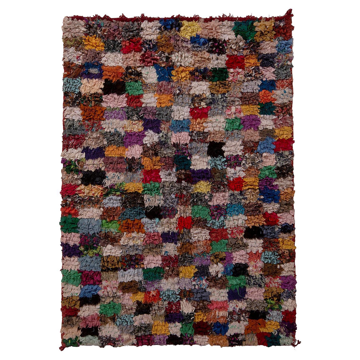 Vintage Moroccan Berber Geometric Multi-Color Wool Fabric Rug by Rug & Kilim For Sale