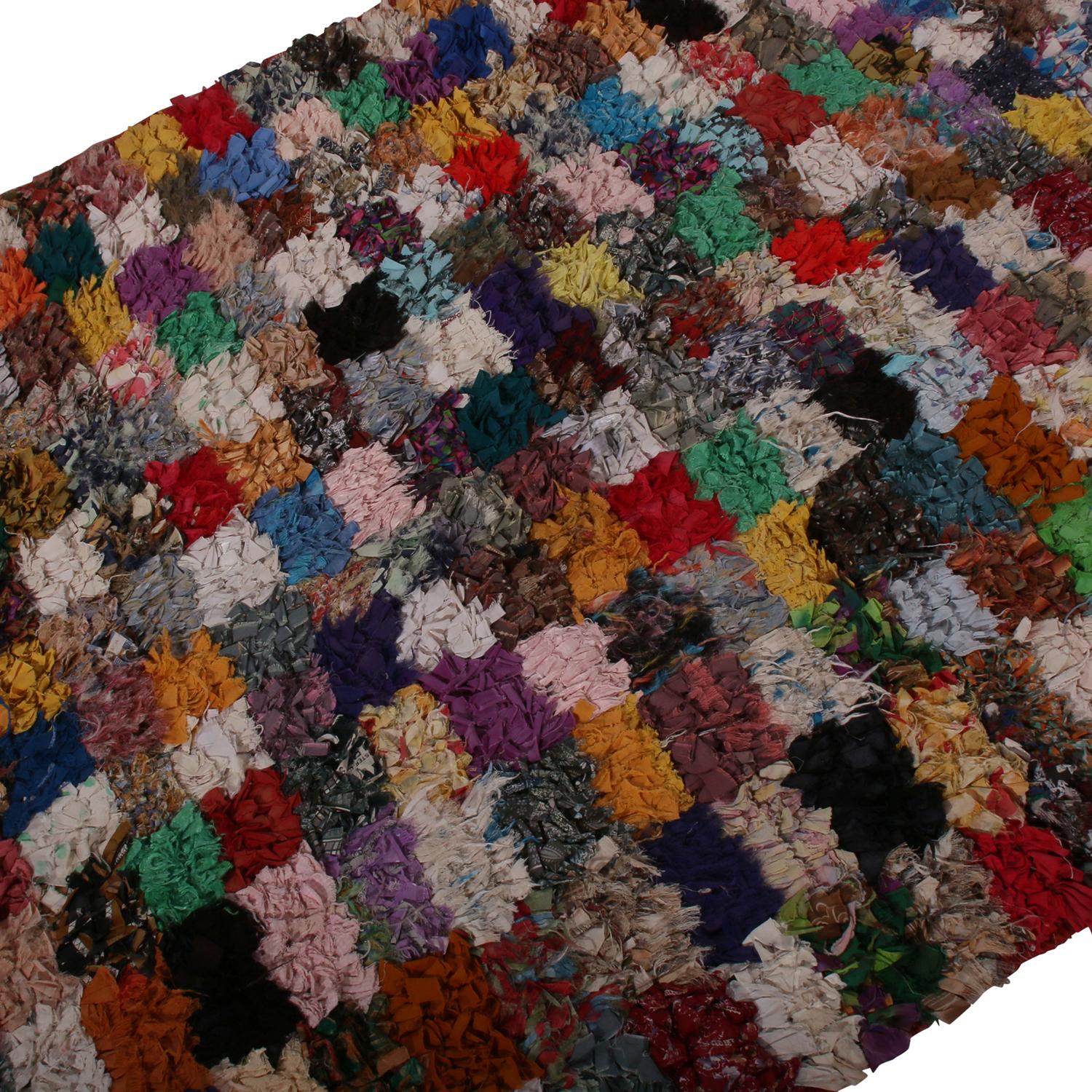 Tribal Vintage Moroccan Berber Geometric Checkerboard Multi-Color Wool Fabric Rug