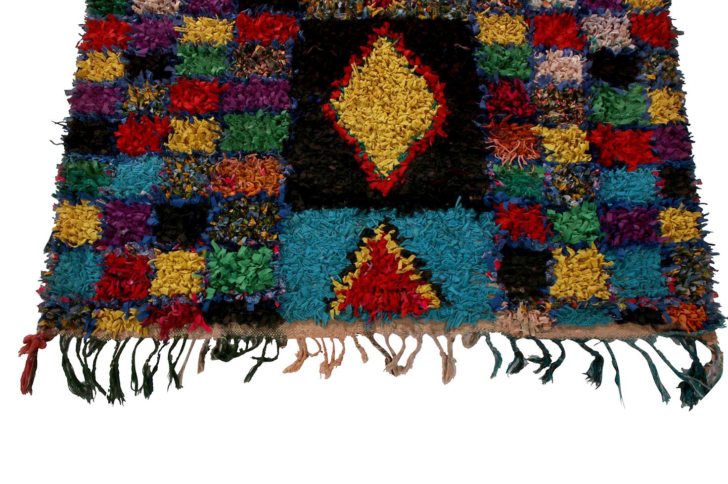 Tribal Vintage Moroccan Berber Geometric Yellow Multi-Color Fabric Rug