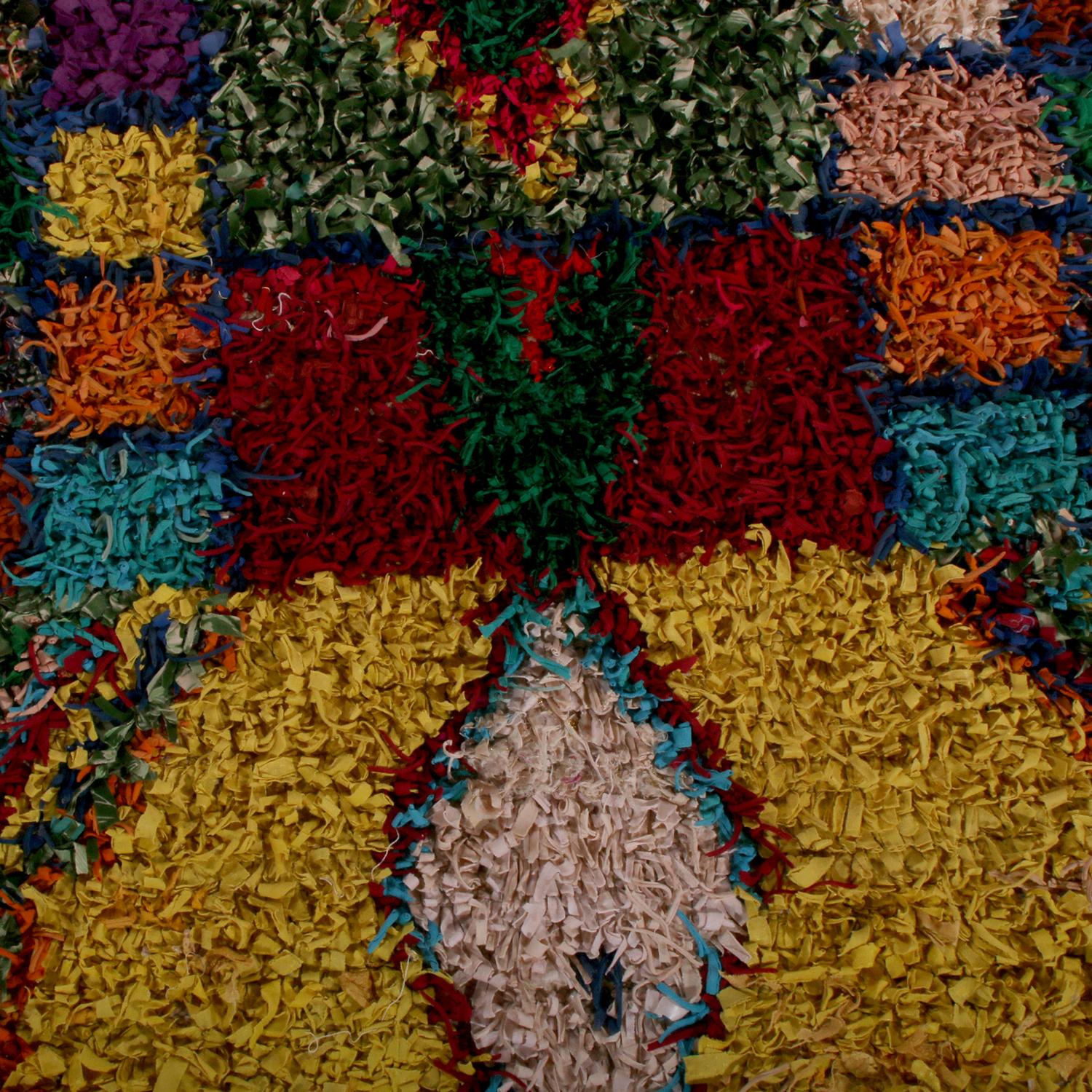 Hand-Knotted Vintage Moroccan Berber Geometric Yellow Multi-Color Fabric Rug