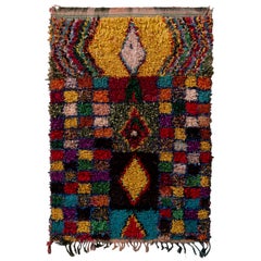 Vintage Moroccan Berber Geometric Yellow Multi-Color Fabric Rug