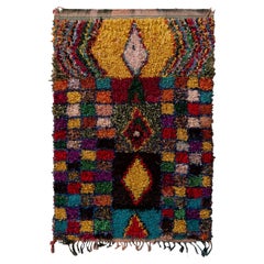Vintage Moroccan Berber Geometric Yellow Multi-Color Fabric Rug