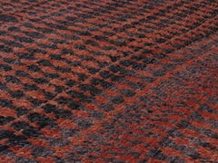 Vintage Moroccan Berber Hand Knotted Rug in Red and Black Checkered Design