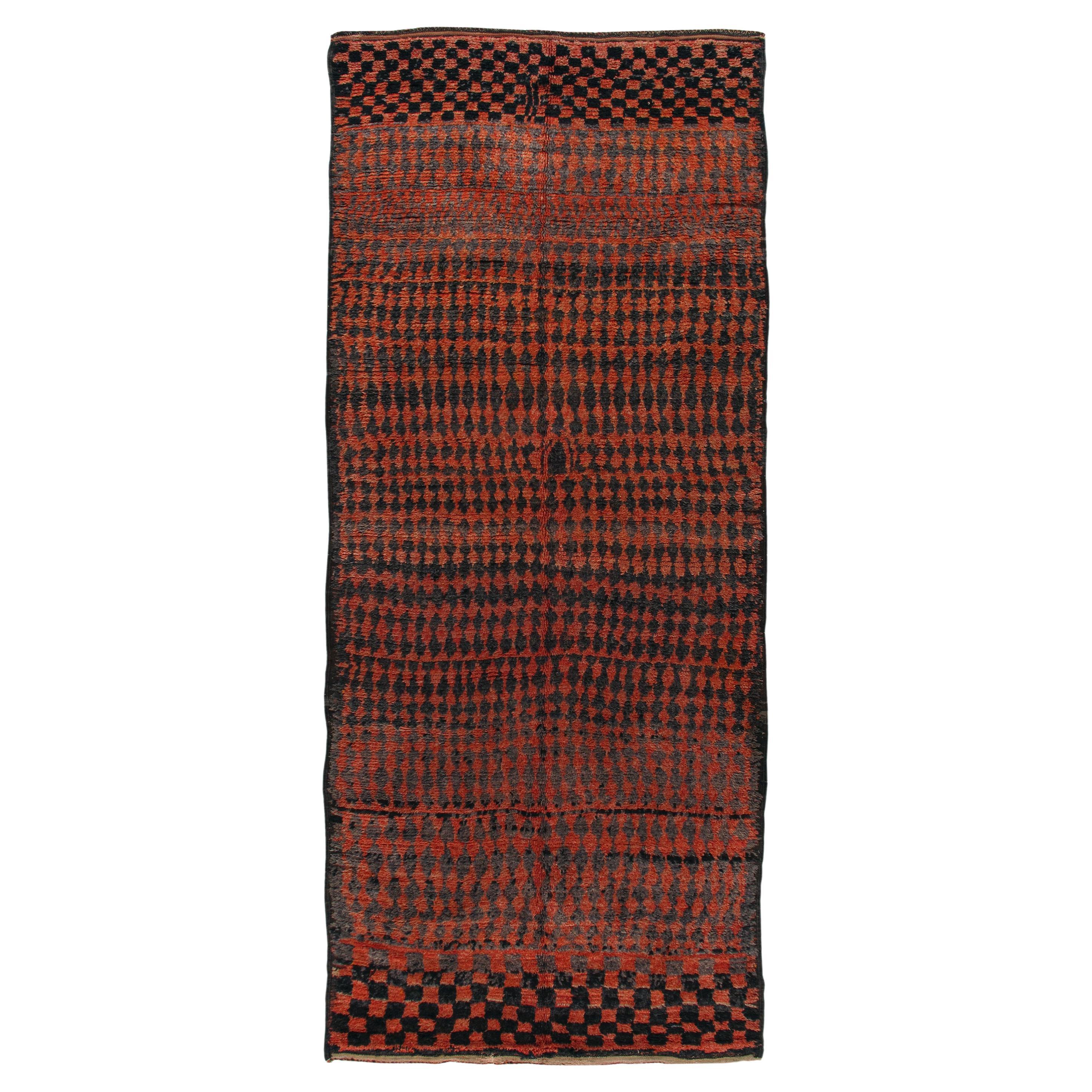 Vintage Moroccan Berber Hand Knotted Rug in Red and Black Checkered Design For Sale