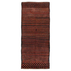 Retro Moroccan Berber Hand Knotted Rug in Red and Black Checkered Design