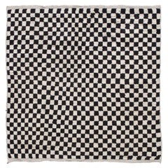 Vintage Moroccan Berber Handknotted Checkered Rug in Back and White Color Vintage Moroccan Berber Handknotted Checkered Rug in Back and White Color