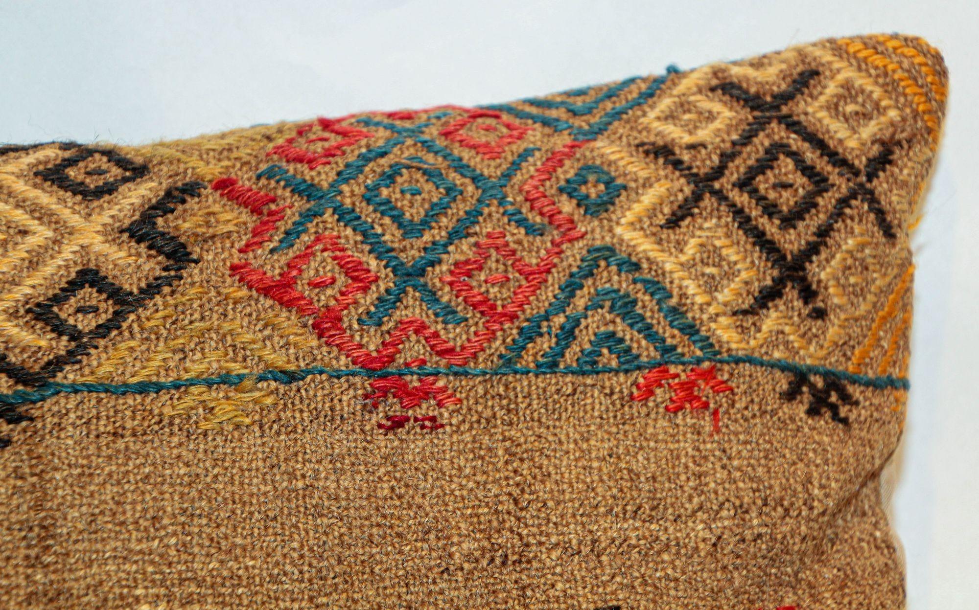 Bohemian Vintage Moroccan Berber Pillow Hand-Woven Rug Pillow For Sale