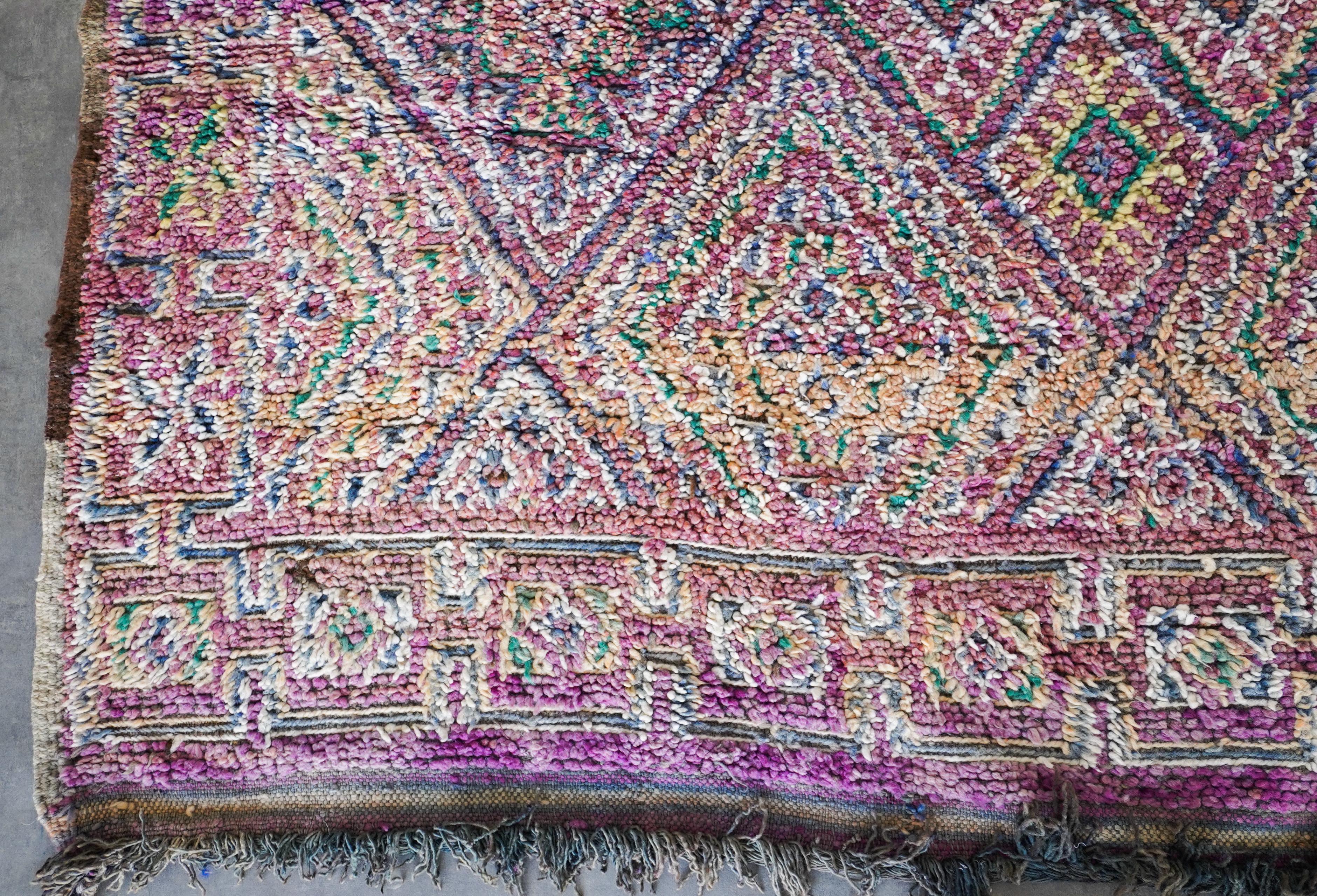 Art déco Tapis berbère marocain vintage des années 70  100% laine  6.4x11,5 Ft 195x350 Cm en vente
