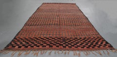 Vintage Moroccan Berber Hand Knotted Rug in Red and Black Checkered Design