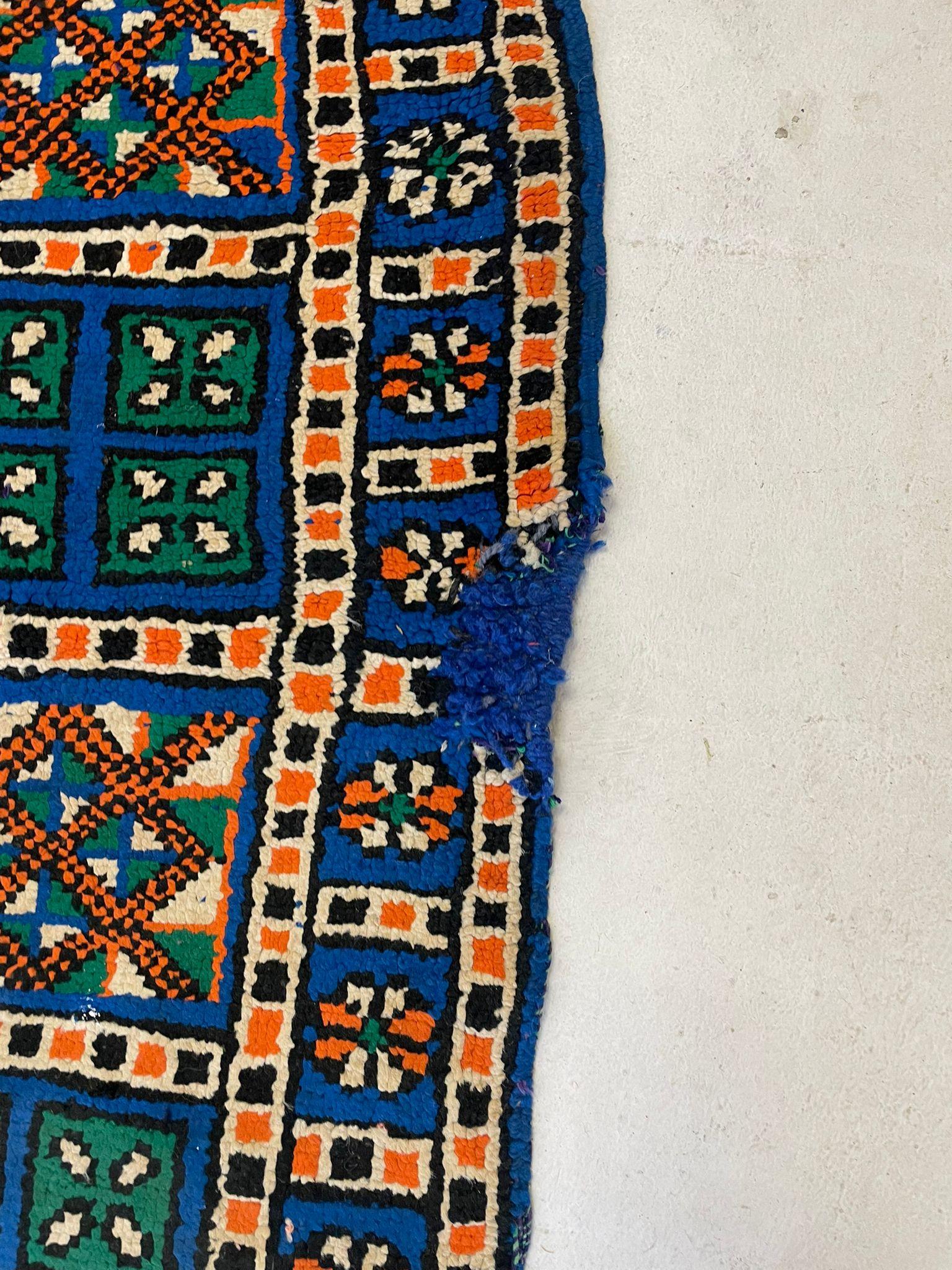 Lana Tappeto berbero marocchino vintage con griglia geometrica in blu, verde e arancione in vendita