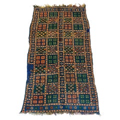 Vintage Moroccan Berber Rug with Bold Geometric Grid in Blue, Green & Orange