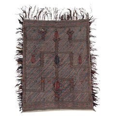 Vintage By Marokkanischer Berber Tazenakht Handgewebter Stammesteppich mit Quasten - 4′5″ × 5′1