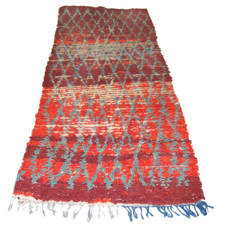 Vintage Moroccan Berber Tribal Rug or Runner in Geometric Pattern For Sale