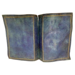 Padfolio marocain vintage en cuir gaufré bleu et or