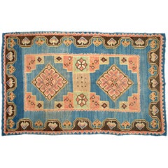 Vintage Moroccan Blue Kilim Rug with Geometric Border and Two Diamond Lozenges