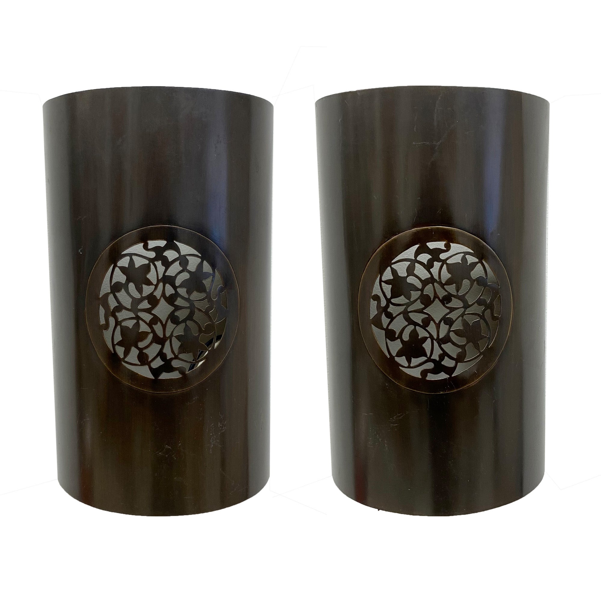 Boho Chic Moroccan Pewter Copper Wall Sconce or Lantern, a Pair