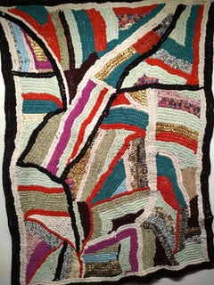 Vintage Moroccan Boucherouite Tapestry Rug, Hand-Woven Abstract Design