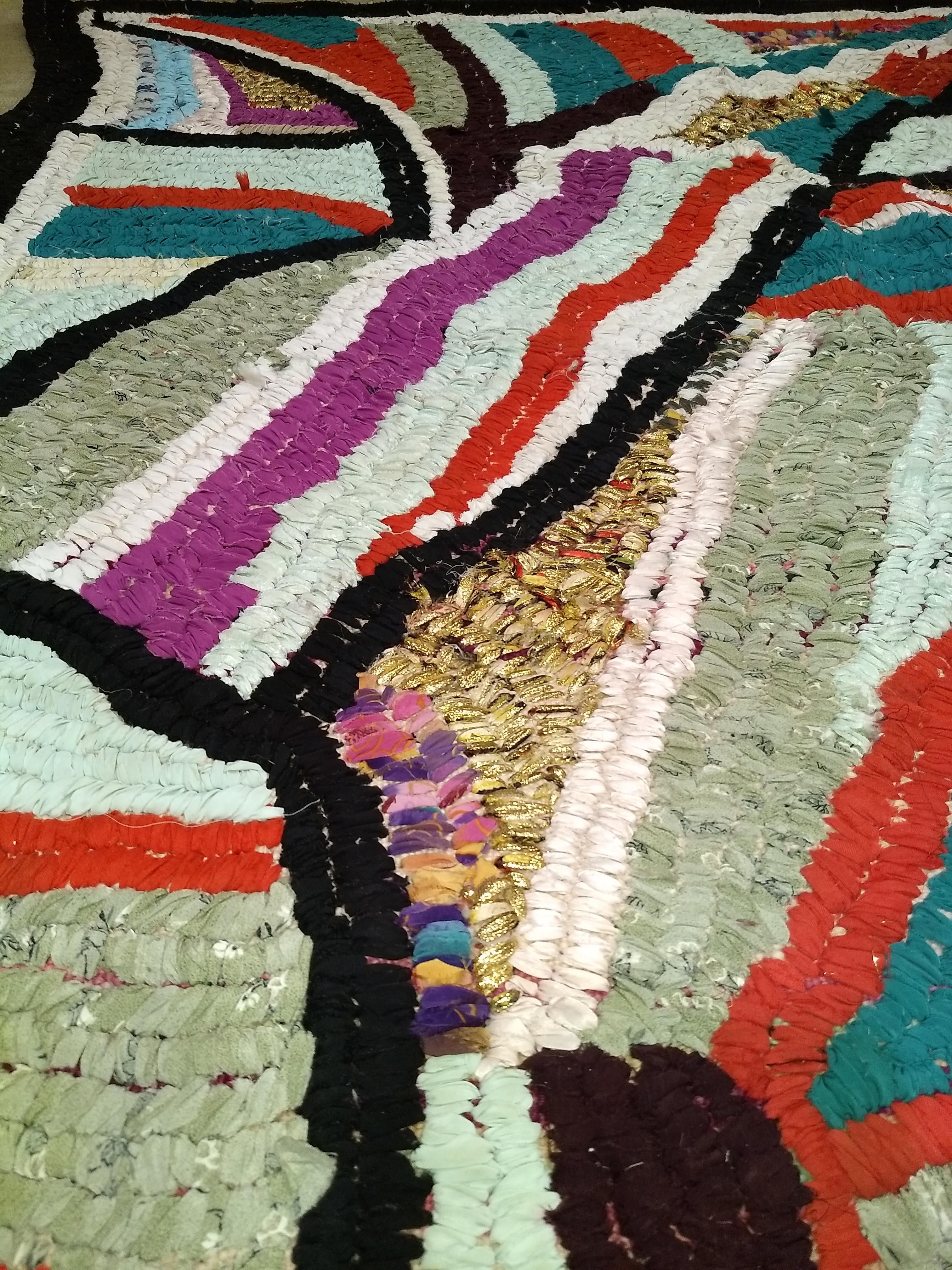 Vintage Moroccan Tapestry Area Rug in Magenta, Blue, Green, Gold, Purple In Good Condition For Sale In Barrington, IL