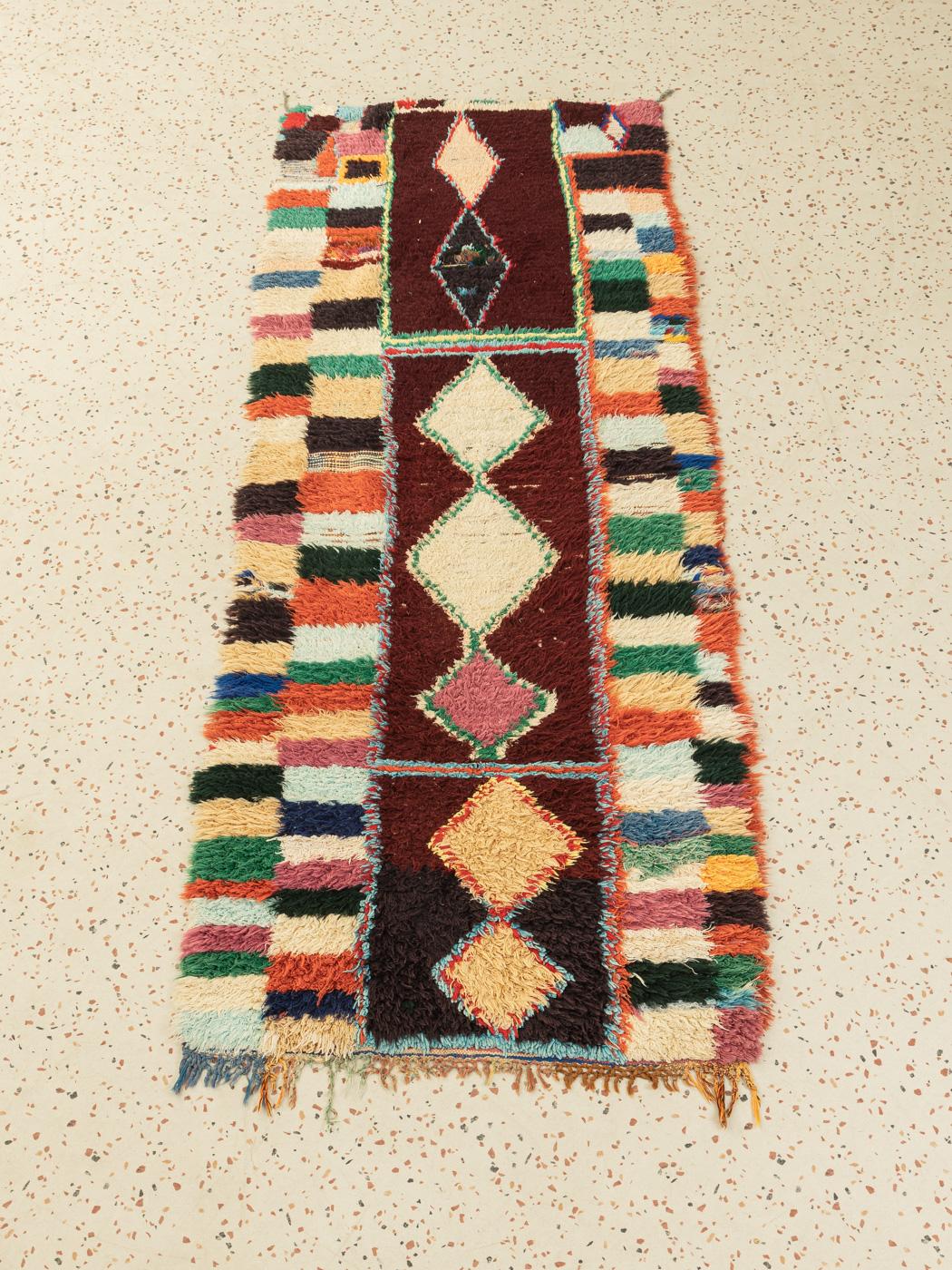 Hand-Woven Vintage Moroccan Boucherouite Berber Rug High Atlas Mountains Multicolored For Sale
