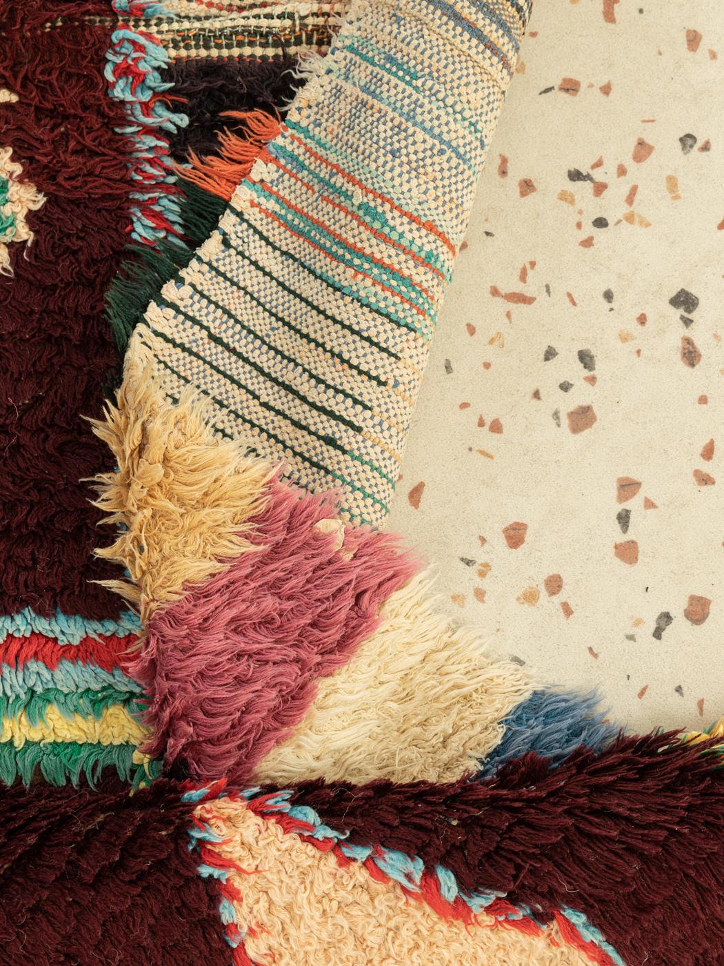 Wool Vintage Moroccan Boucherouite Berber Rug High Atlas Mountains Multicolored For Sale