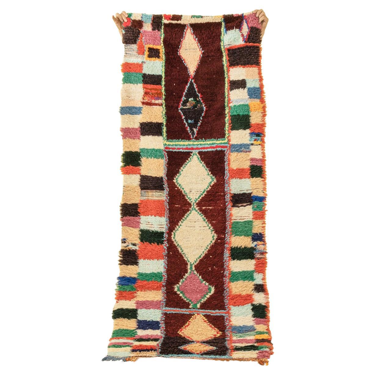 Vintage Moroccan Boucherouite Berber Rug High Atlas Mountains Multicolored For Sale