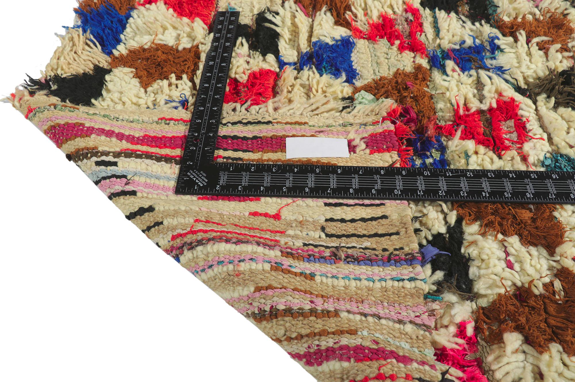 Vintage Boucherouite Moroccan Rag Rug, Cozy Boho Meets Rugged Beauty In Good Condition For Sale In Dallas, TX