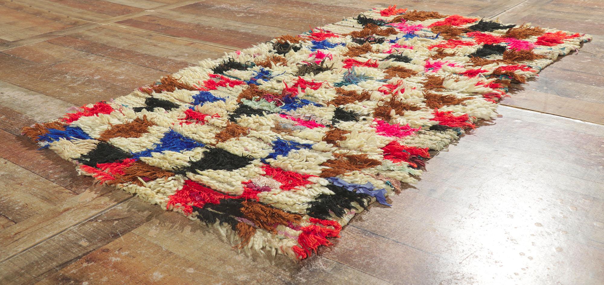 20th Century Vintage Boucherouite Moroccan Rag Rug, Cozy Boho Meets Rugged Beauty For Sale