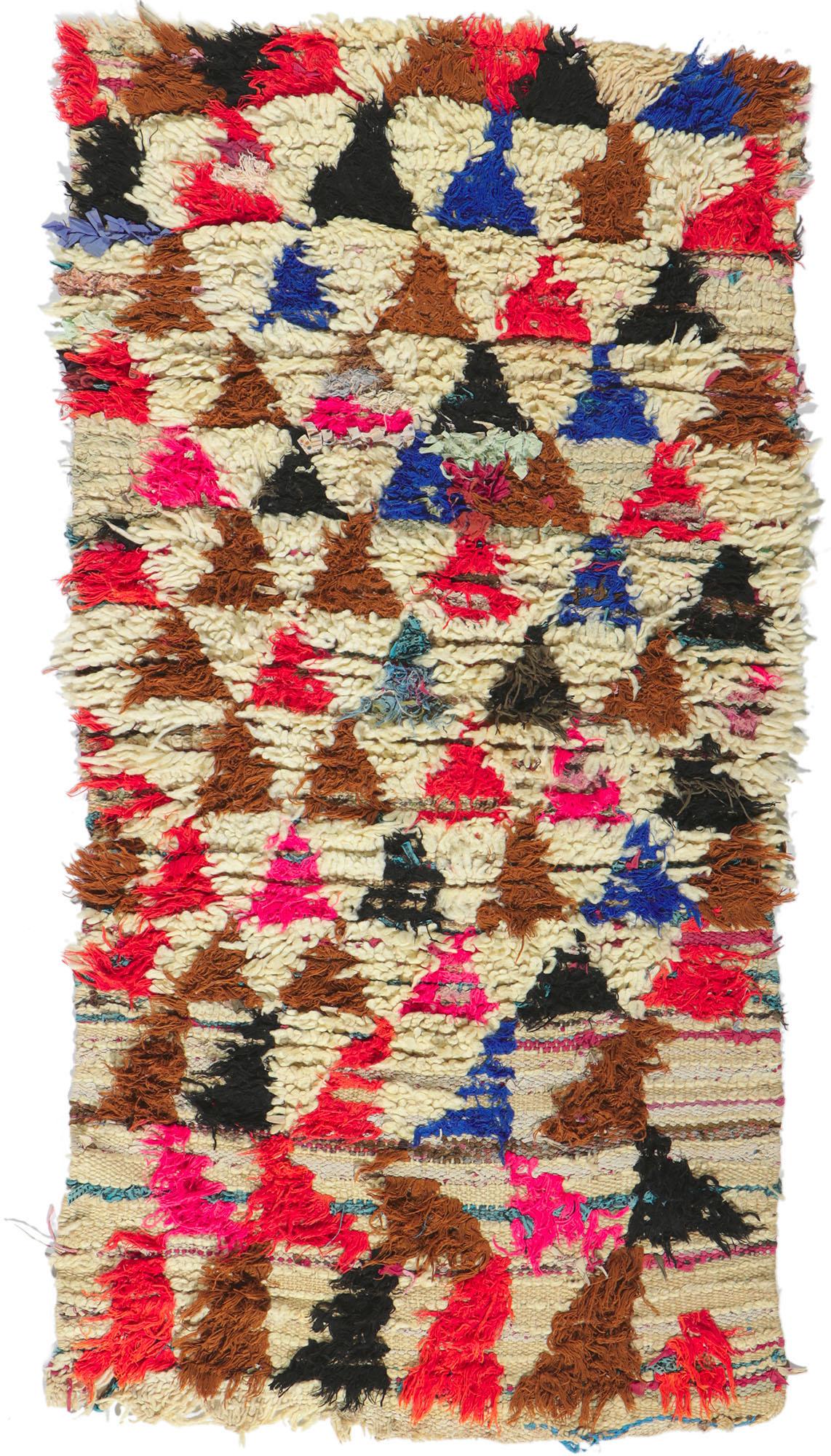 Vintage Boucherouite Moroccan Rag Rug, Cozy Boho Meets Rugged Beauty For Sale 2