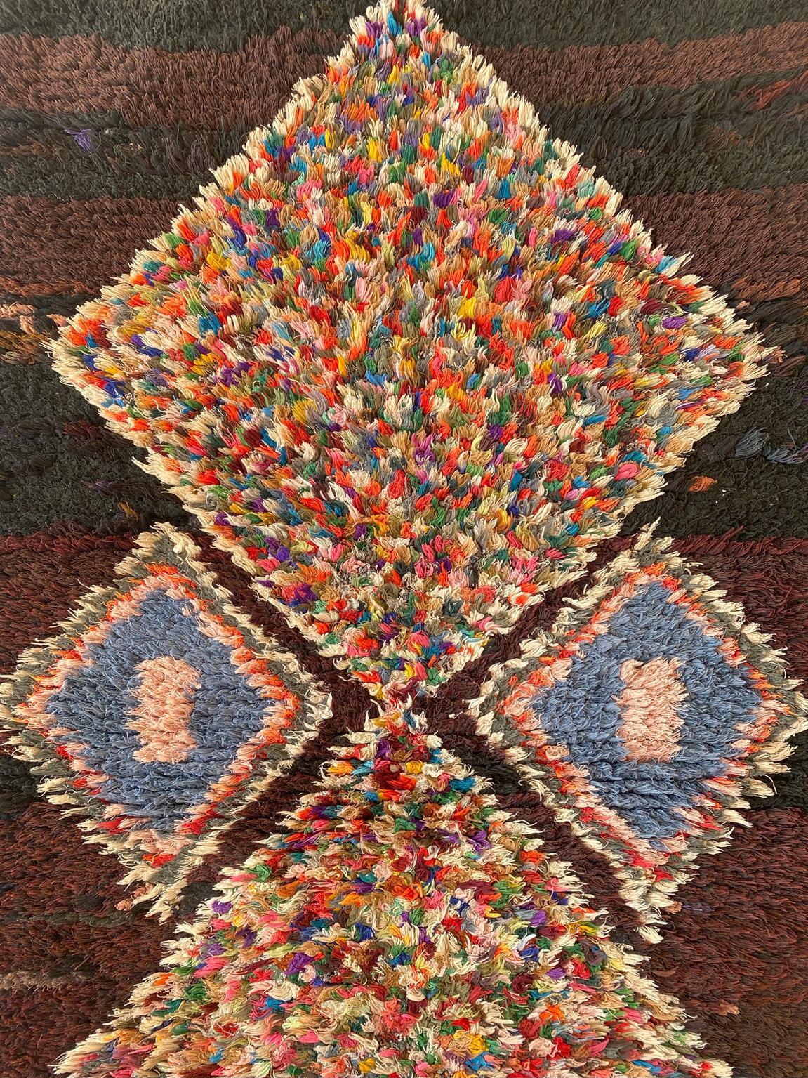 Vintage Moroccan Boucherouite rug - Brown/multicolor - 3.1x5.9feet / 96x180cm For Sale 1