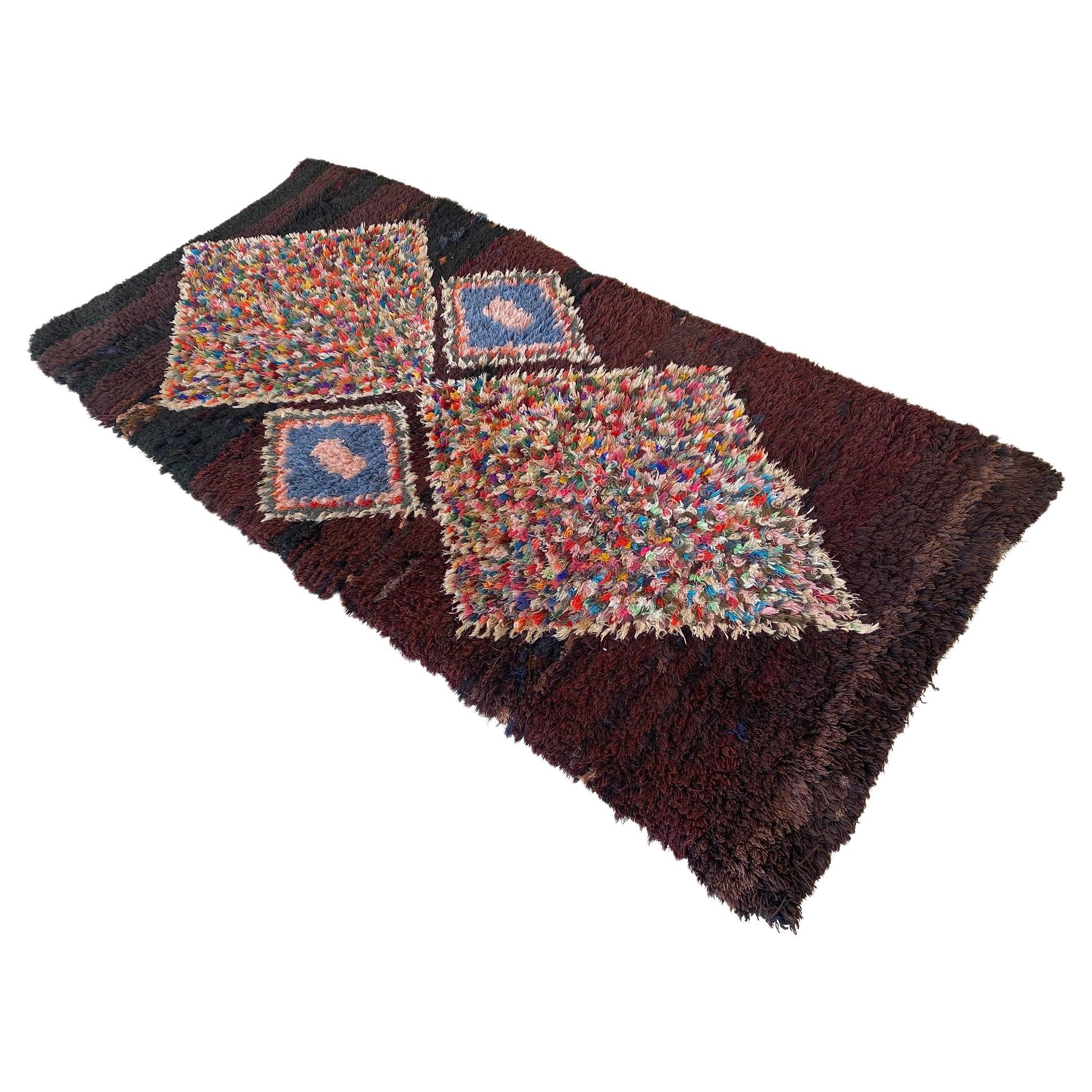 Tapis marocain vintage Boucherouite - Brown/multicolore - 3.1x5.9feet / 96x180cm en vente